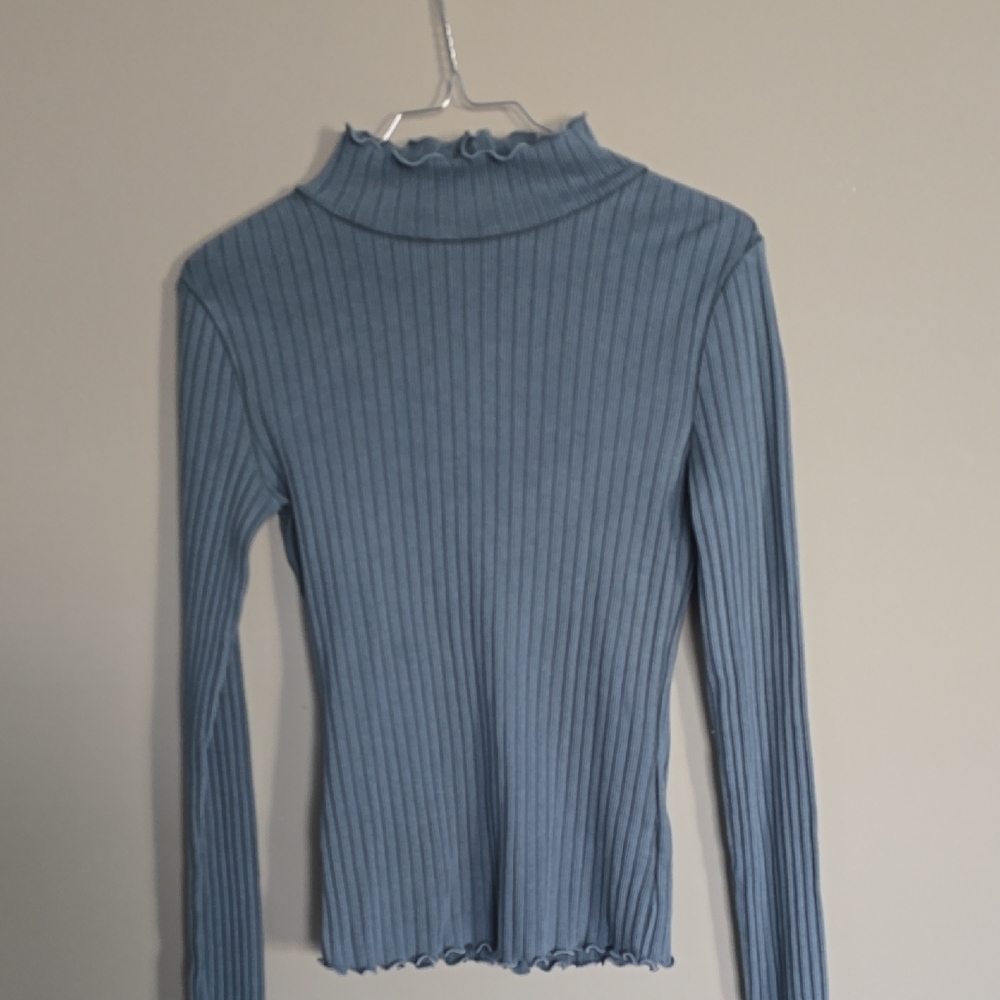 SO Women's Blue Ribbed Long Sleeve Top